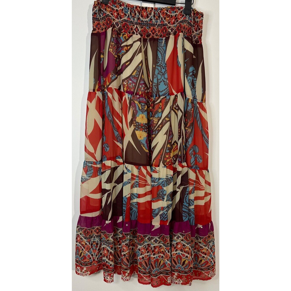 Cache Y2K Maxi Skirt Tiered Gypsy Boho Whimsigoth Festival Size L Pull On B3